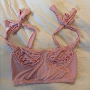 Edikted Pink Ruched Tie-Strap Crop Top
